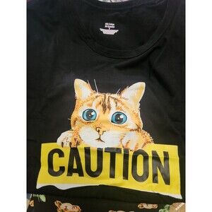 ABeCue Womens Cute Cat Set Cotton Pajamas Cartoon Tee and Shorts PJS Set - Small